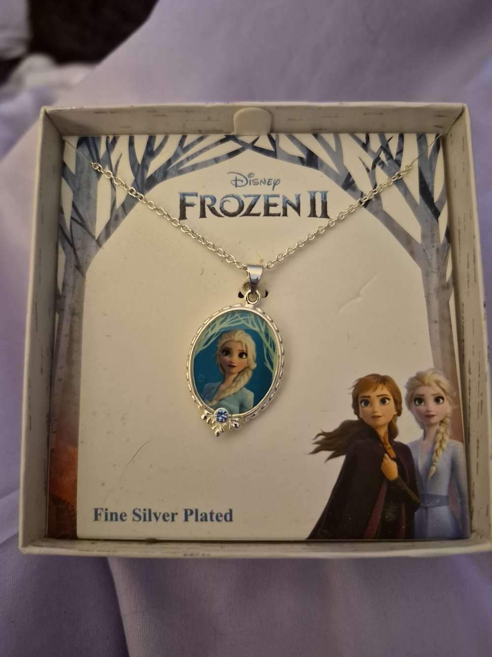 Disney Frozen II Elsa Portrait Silver-Plated Necklace - Blue